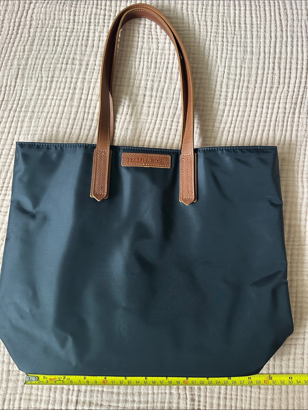 Tello & Rose black Tote with Brown Leather Handles